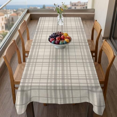 Minimalist Gray Stripe on Beige Rectangle Tablecloth 60x120 Inches