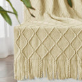 inhand Cloud Cream Knitted Throw Blanket for Couch and Bed, 50"x60"