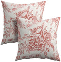 Red Cream Flowers Pillow Covers 18x18 Inch 2 Packs Chinoiserie Red and