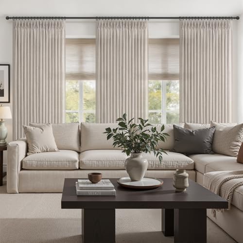 Taupe Memory Trained Pinch Pleated Linen Semi Sheer Curtains 96 Inches