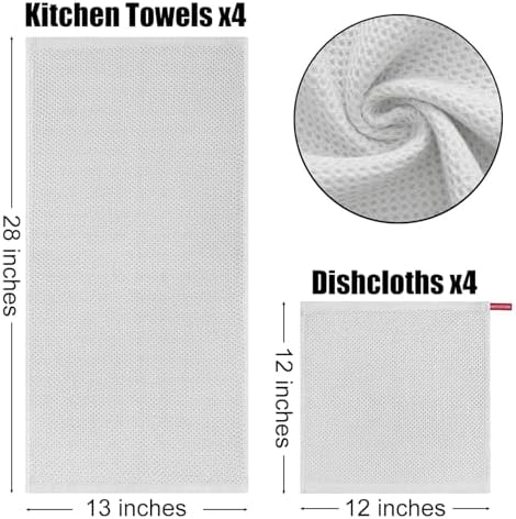 Kitinjoy 100% Cotton Kitchen Towels and Dishcloths Set, 8 Pack- Light