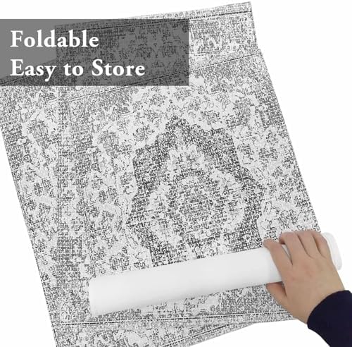 Placemats Set of 8, Gray Ethnic Flower Texture Washable Table Mats for