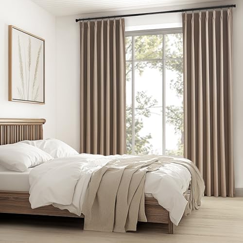 Topfinel Linen Blackout Curtains 96 Inch Long, Pinch Pleat Rustic