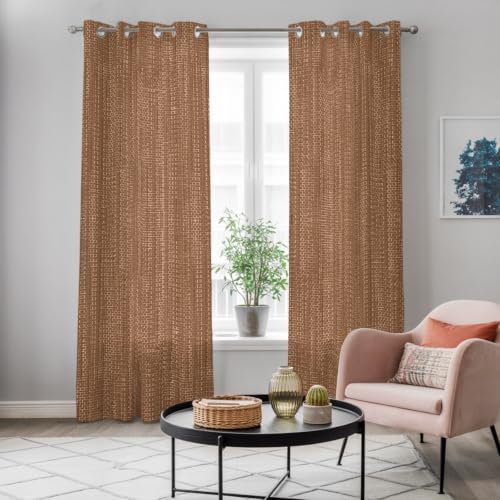 Brown Linen Texture Window Curtains 96 Inch Length 2 Panels Set