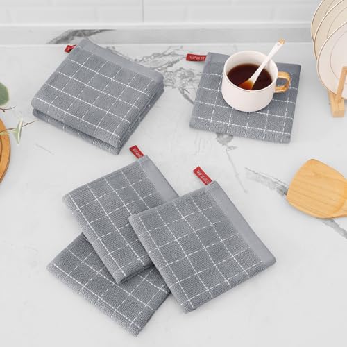 Mordimy Cotton Terry Checkered Dish Cloths, 12"x 12", 12 Pack, Light
