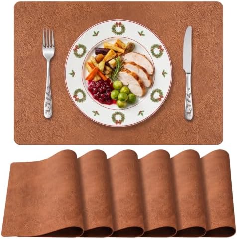 Bacgnyer Placemats Set of 6, Faux Leather Wipeable Washable, Ginger