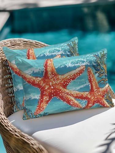 12x20 Outdoor Pillows Set of 2, Coastal Starfish Waterproof Throw