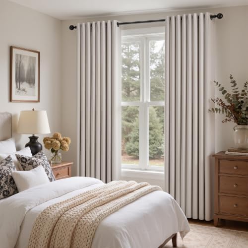 Blackout Cream Beige Linen Grommet Curtains 52x120 Inch Extra Long 2