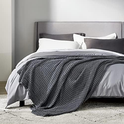 Bedsure Bundle of Cotton Waffle Blanket Grey and Dark Grey Queen