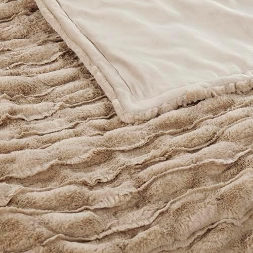 Home Soft Things Stretchy Solid Color Faux Fur Throw with Micromink