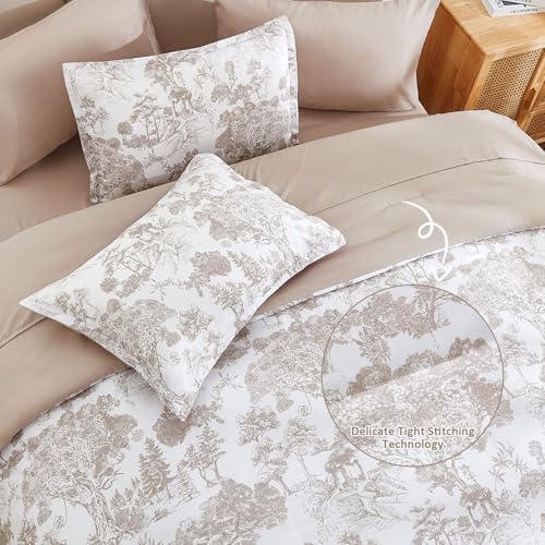 DJY Khaki Comforter Set Full Size,7 Pieces Bed in a Bag Botanical