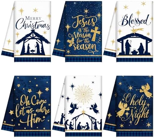 Oudain 6 Pcs Christmas Kitchen Towels Nativity Scene Christmas Hand