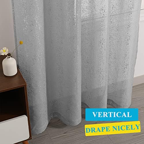 TERLYTEX Silver Grey Sheer Curtains with Foil Dots, W52 x L63 Inch