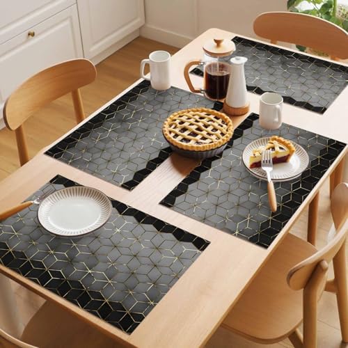 Gray Mottled Gradient Geometric Placemats Set of 6 Washable Table Mats