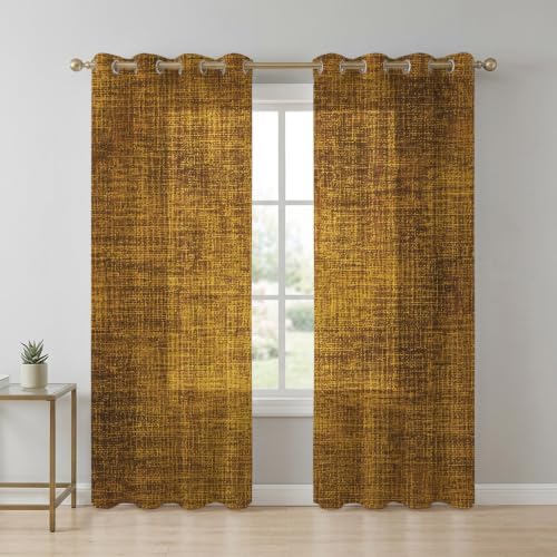 Gold Brown Sheer Curtains 96 Inch Length 2 Panels Set Farmhouse Linen