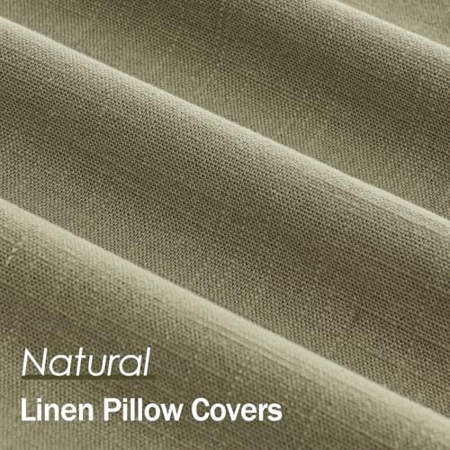 ANRODUO Decorative Linen Pillow Covers 22x22 Light Olive Green Pack of