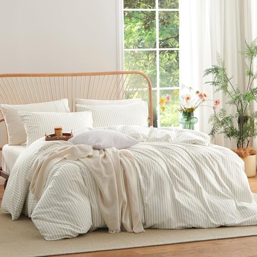 Nayoroom Cotton Striped Duvet Cover Set King Brown Pinstripe Bedding