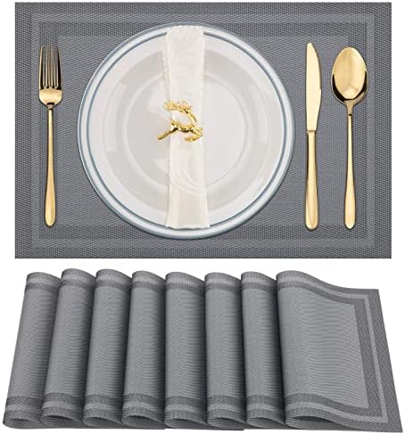 Winknowl Placemats Set of 8,Heat Resistant Woven Vinyl Washable PVC