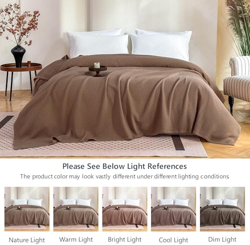 Simple&Opulence 100% Cotton Waffle Blanket, Queen Size 90"x90", Light