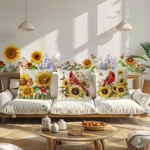 GAGEC Summer Pillow Covers 20x20 Inch Set of 4 Cardinal Sunflower