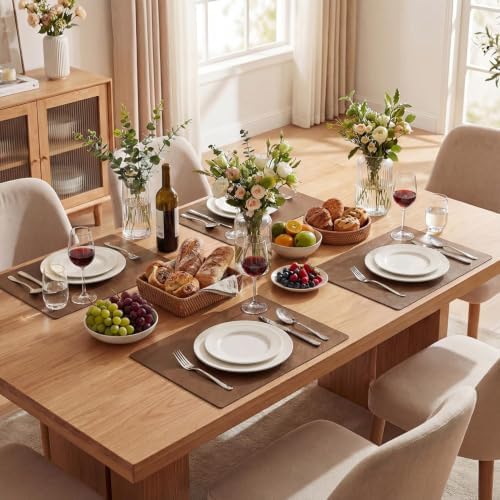 Artoid Mode Brown Faux Leather Placemats Set of 6, 12x18 Inch