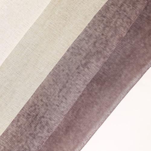 L.Z.E White Taupe Ombre Sheer Curtains 84 Inches Long, Transparent