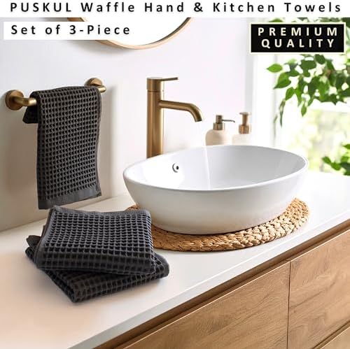 PÜSKÜL Natural 100% Turkish Cotton Waffle Hand and Kitchen Towels Set