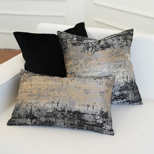 THE-TINOART Luxury Jacquard Throw Pillow Cover 18x18 Inch, Black Gray