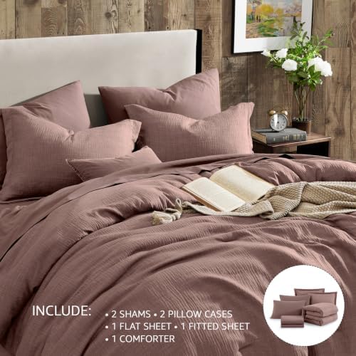 Full Comforter Set - 7 Pieces Solid Bedding Sets Textured Bed in a Bag