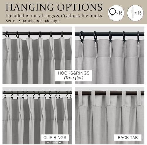 Grey Bedroom Curtains 63 Inch Length for Living Room 2 Panel Back Tab
