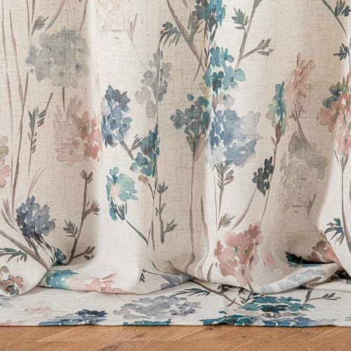 MYSKY HOME Floor to Ceiling Linen Floral Curtains 95 Inch Length 2