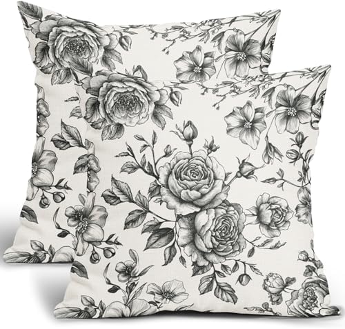 Black and White Floral Throw Pillow Covers Boho Cushion Case