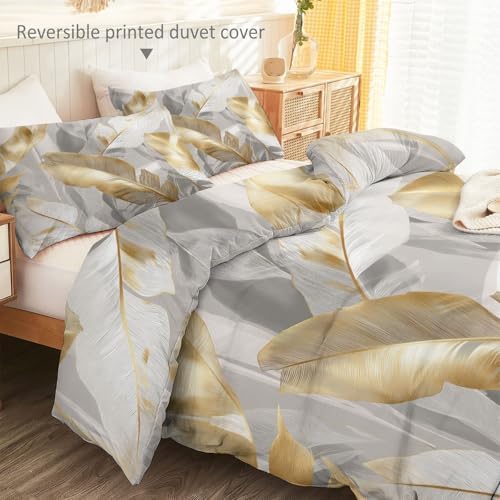 Duvet Cover Set Simple Plant Based Banana Leaf - Grey Soft Microfiber