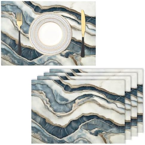 Cotton Linen Placemats - Wave Texture - Pack of 8 Grey Heat Resistant