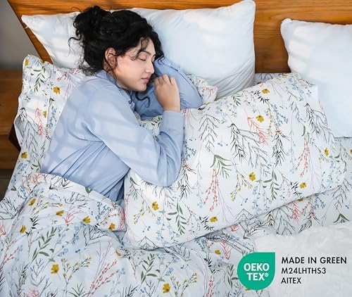 RUVANTI 100% Cotton Twin Sheets, Percale Weave Twin Sheet Set, Aroma