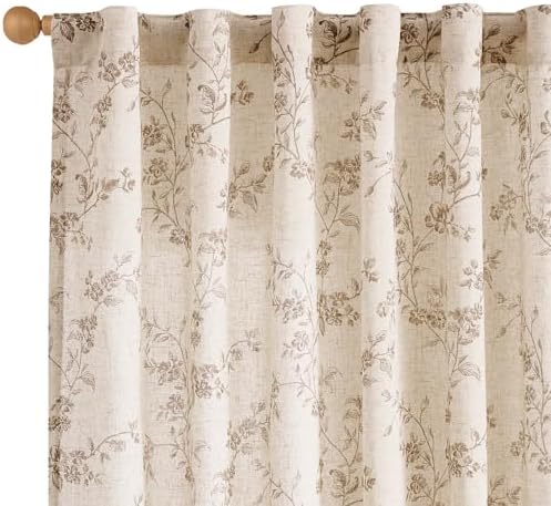 "Lazzzy Farmhouse Polyester blended Curtains Taupe Floral Curtains