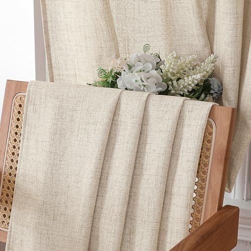 Tollpiz Linen Curtain Living Room Rod Pocket Semi Sheer Curtains