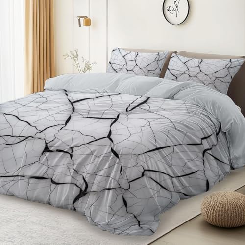 Light Gray Duvet Cover Queen - 100% Microfiber 3 Pcs Minimal Abstract