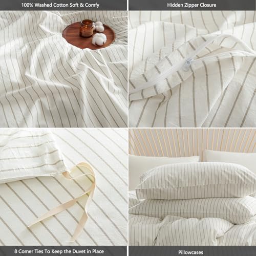 Nayoroom Cotton Striped Duvet Cover Set King Brown Pinstripe Bedding