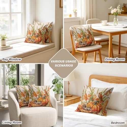 Thanksgiving Pumpkin Wheat Hedgehog Silk Satin Pillowcases Pack of 2