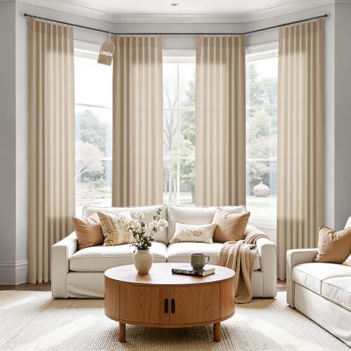 Aersas Linen Pinch Pleated Curtains 108 Inches Long 4 Panels Sand