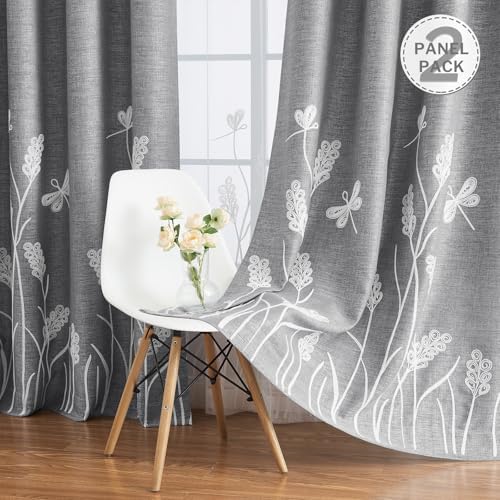 Melodieux Wheat Embroidery Room Darkening Linen Textured Curtains