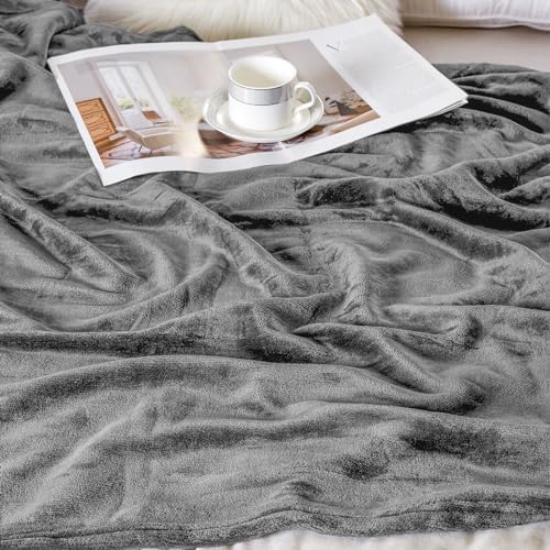 BOURINA Fleece Blanket Flannel Throw Blanket (Grey,Twin Size)