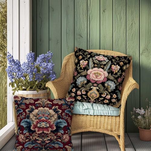 Vintage Floral Throw Pillow Covers 18x18 Set of 2, Ornate Botanical