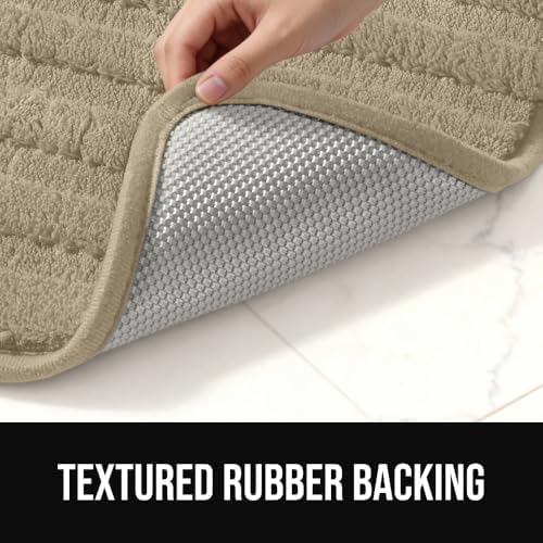 GORILLA GRIP Bath Rug, 24x16, Beige and Shower Mat, 21x21, Beige