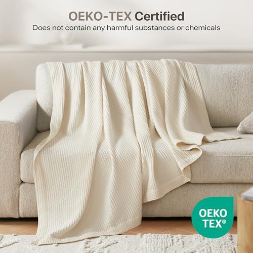 Madison Park Waffle Weave Blanket Cotton for Summer, Full/Queen, Ivory