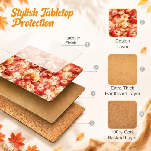 6 Pack Fall Cork Back Placemats Thanksgiving Day, 16 x 12 inch