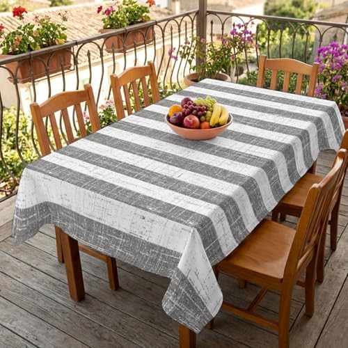 Farmhouse Gray Geometric Line Waterproof Tablecloth for Rectangle