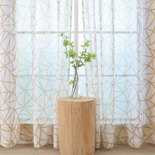 L.Z.E White Beige Sheer Curtains 84 Inches Long 2 Panels Set, Linen