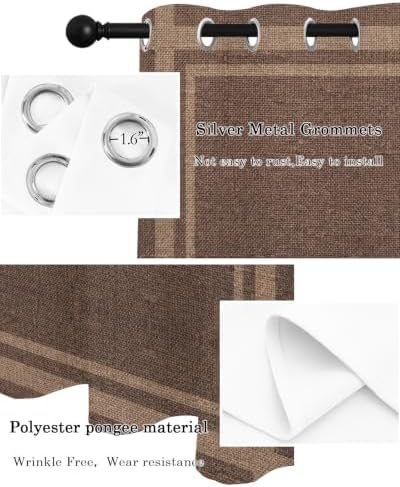 Brown Linen Curtains 96 inches Long for Living Room Bedroom Rustic